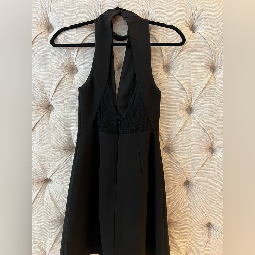 Halter black dress with back lace detail